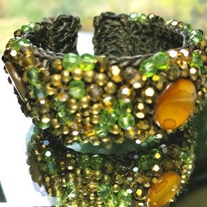 Bracelet,Beaded Wide Cuff.